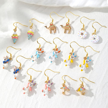 Gold Enamel Rabbit Ice Cream Donut Earrings 8 Styles