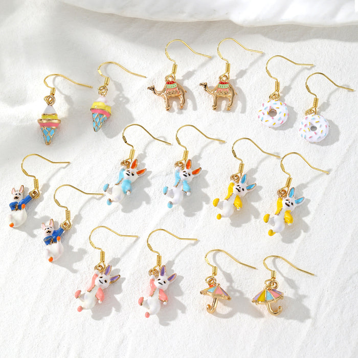 Gold Enamel Rabbit Ice Cream Donut Earrings 8 Styles