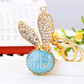 Jeweled Long Ear Rabbit Fortune Medallion Keychains in Three Colors view 4