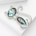 Iridescent Shell Cat Brooch Pin in Silver Tone Decorative Jewelry view 2