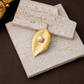 Gold Silver Leaf Pearl Brooches Textured Metal Pin Styles view 2