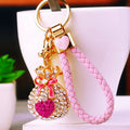 Jeweled Heart Fortune Pouch Keychains with Braided Wrist Loops view 3