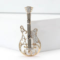 Openwork Rhinestone Guitar Brooch Gold Silver Two Tones view 2
