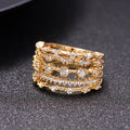 Multi-Rail Round Clear Stone Extra-Wide Ring In Gold Tone view 3