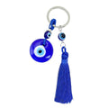 Round Evil Eye Glass Disc Pendant Tassel Keychain Gold Tone view 5