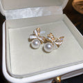 Crystal Bow Pearl Stud Earrings For Women Jewelry Style view 6
