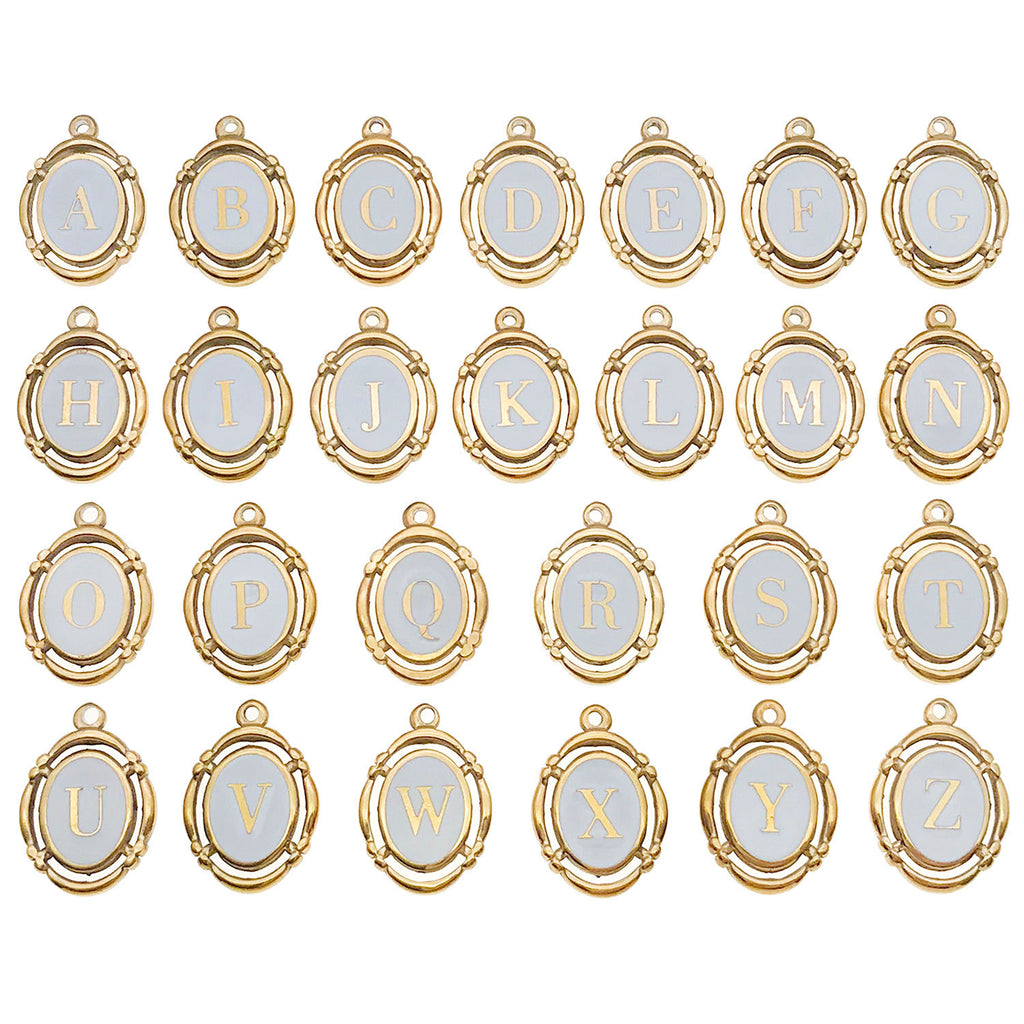 White Enamel Stainless Steel Oval Alphabet Letter Charm Pendant for DIY Necklace Keychain