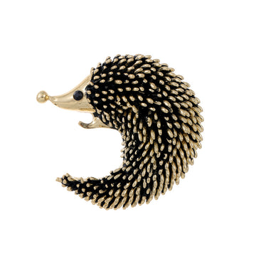 Black Gold Tone Hedgehog Enamel Two Designs Metal Brooch Pin