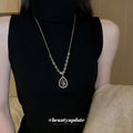 Silver Smoky Gray Teardrop Crystal Pendant V Necklace view 3