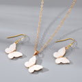 Gold Tone White Shell Butterfly Pendant Necklace and Hook Earrings view 1