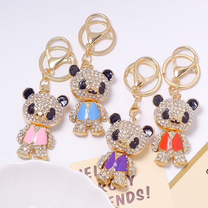 Rhinestone Bear Keychain Enamel Vest Gold Clasp Four Colors