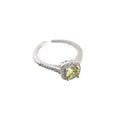 Silver Tone Olive Green Square Stone Clear Halo Open Ring view 5
