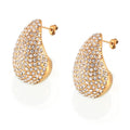 Teardrop Stud Earrings Pave Crystal Pearl Gold Steel Metal view 5