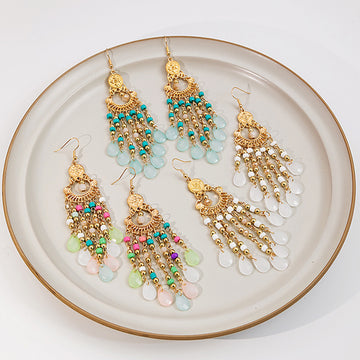 Green Multicolor and White Gold Chandelier Earrings