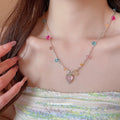 Silver Twisted Chain Bead Necklace Blue or Strawberry Drop view 1