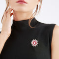 Pink Crystal Flower Brooch With Faux Pearl Center Decorative Lapel Pin view 2