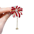 Gold Red Enamel Firework Burst Brooch Crystal Drop Chain view 5