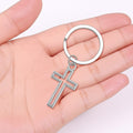 Silver Hollow Cross Keychain Open Frame Split Ring view 3