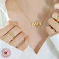 Gold BABY Letter Pendant Fine Cable Chain Necklace view 3