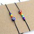 Adjustable Black Cord Rainbow Bead Evil Eye Bracelet Pair view 4
