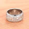 White Gold Engraved Rose Floral Wide Band Finger Ring 6-10 view 5
