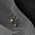 Gold Tone White Pearl And Rose Flower Asymmetric Hook Earrings view 1