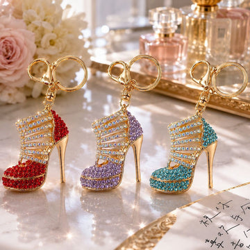 Rhinestone High Heel Keychain Gold Metal Crystal Charm