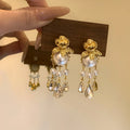 Gold Floral Crystal Chandelier Earrings Decorative Jewelry Design view 6