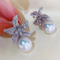 Silver Pavé Starfish Pearl Drop Ear Clips CZ Accents view 2
