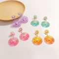 Four Color Double Sunburst Pearl Look Dangle Earrings view 1