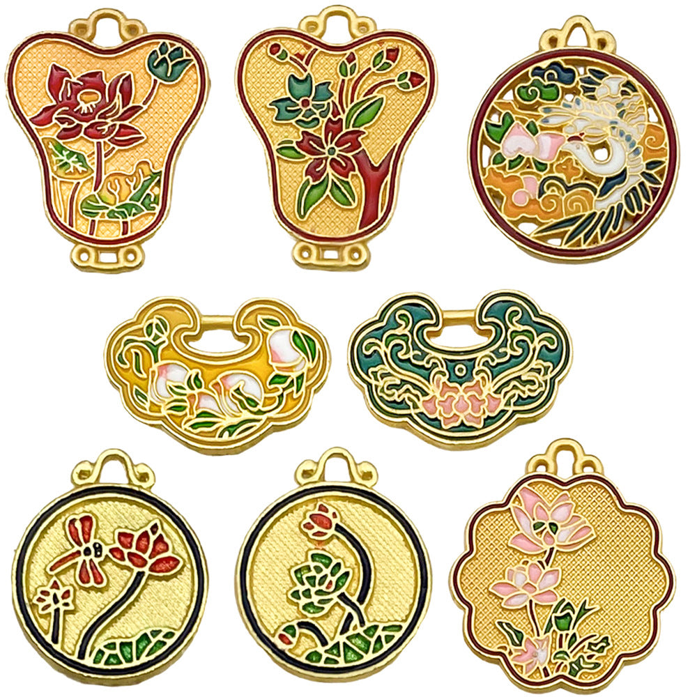 Ancient Gold Zinc Alloy Gourd Lotus Banana Leaf Fan Hollow Connector Charm for DIY Earrings