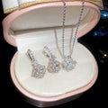Silver Pearl Flower Crystal Huggie Earrings and Pendant Necklace view 4