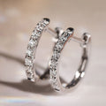 Pave Clear Stone Huggie Hoop Earrings Silver and Gold Tone view 2