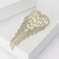 Rhinestone Heart Tassel Brooch Fringe Drop Silver or Gold view 3