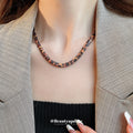 Gold Leopard Print Herringbone Snake Chain Necklace view 1