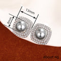 Gray Faux Pearl Square Halo Stud Earrings in Silver Tone view 4