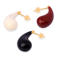 Teardrop Enamel Stud Earrings Gold Post Black Brown White Wine view 5