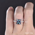 Silver Tone Square Blue CZ Four-Prong Pave Band Ring view 5