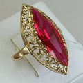 Gold Tone Marquise Red Stone Openwork Filigree Ring view 3