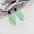Black White Layered Leaf Long Statement Stud Earrings view 3