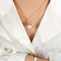 Gold Snake Chain Cushion Resin Pearl Pendant Necklace Black White view 3