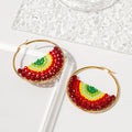 Gold Beaded Fan Hoop Earrings Multicolor Seed Beads view 2