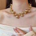Metal Ball Cluster Tassel Necklace Gold or Silver Mirror view 2