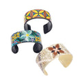 Wide Floral Print Acrylic Open Cuff Bracelets in Three Colors view 5