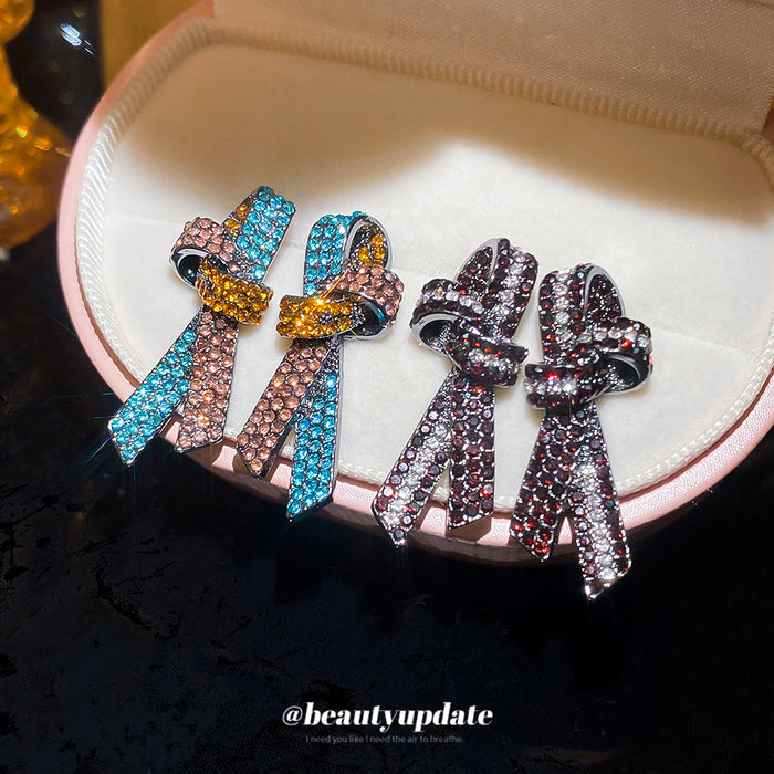 Crystal Bow Stud Earrings in Black or Multicolor Stripes