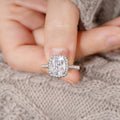 Silver Cushion Cut Halo Clear Stone Pave Band Ring Sizes 6-10 view 3