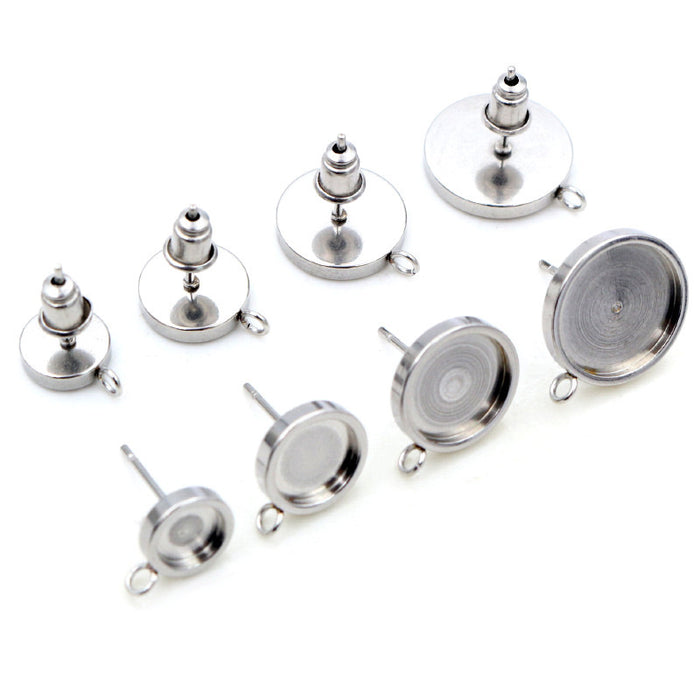 Round Pad Earring Post Findings with Small Hanging Loops