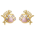 Gold Cat Claw Pink Heart Enamel CZ Accent Stud Earrings view 5