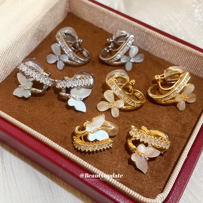 Butterfly and Curved Crystal Ear Clips in Four Designs