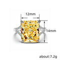 Oversized Yellow Rectangular Solitaire Split-Band Ring In Silver Tone view 5